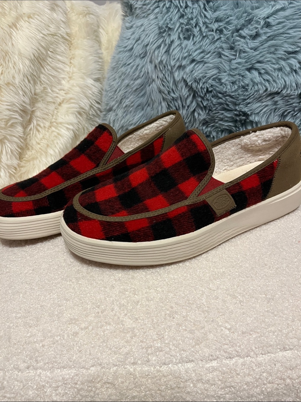 Hey Dude Red & Black Buffalo Plaid Slip-On Sneakers